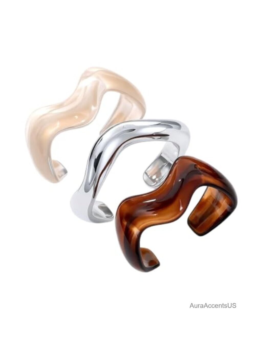 Chunky Acrylic Resin Bangle Set Irregular Stackable Gold Tone Cuff Bracelet